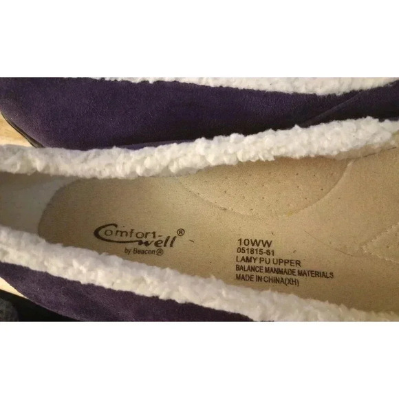 Comfort Well by Beacon Faux Sherpa Lined Cushion Comfort Flats Purple Size 10WW - Picture 3 of 4